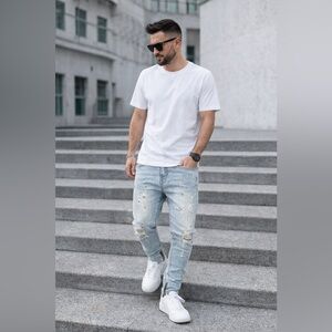 Focus Jeans Light Wash Distressed Paint Splatter Skinny Jeans 32x34